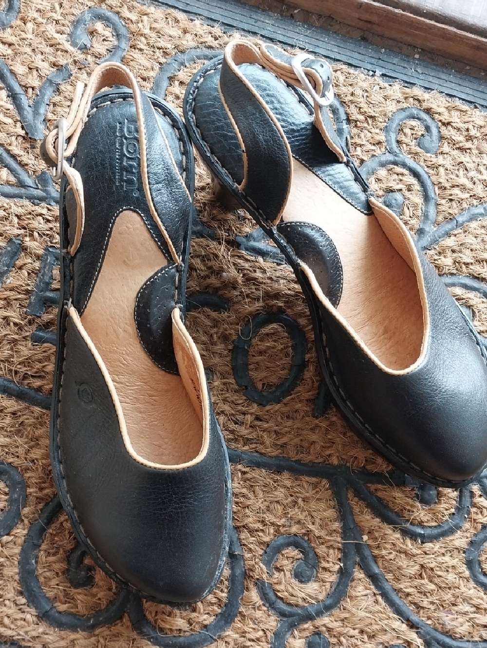 Born Black Leather Slip-On Clog with Tan Lining